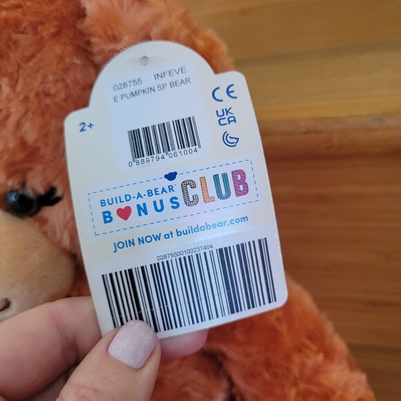 Build A Bear Pumpkin Spice Bear Plush Orange Curly Glitter NWT. Super soft. - Picture 6 of 9